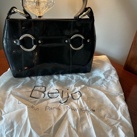 Black Patent Leather Beijo Bag with Silver Accents - Picture 6 of 6